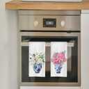 Chinoiserie Kitchen Towels Set - Floral Blue and White Chinoiserie Dish Towel, Floral Blue and White Hand Tea Towels for Bathroom Kitchen, 16x24 Inch Set of 2