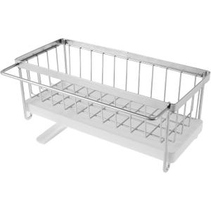Sink Caddy Organizer with Towel Holder Stainless Steel Sink Caddy Holder with Drain Tray Sponge Rack Rotating Drain Rustproof Organizer Rack for Home(silver)
