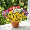 Artificial Flowers for Outdoor, UV Resistant Fake Silk Pansies Flowers, Realistic Faux Plants for Outside Indoor Porch Patio Window Box Planter Home Decor (16, Yellow Purple White Red)