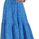 Long Skirts for Women High Elastic Waist Skirt Casual Summer Fake Drawstring Floral Pleated A Line Boho Cute Skirts 8627 (Medium, Blue Dot)