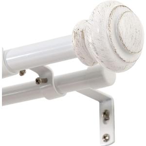 H.VERSAILTEX Elegant Window Treatment Telescoping Double Curtain Rod Set with Classic Cap, 3/4-Inch Diameter, Adjusts from 48 to 84 Inches, White