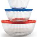 Pyrex Sculpted (3-Pack) Glass Mixing Bowls Set With Plastic Lids For Prepping, Baking and Cooking, Preheated Oven, Dishwasher, Freezer, and Microwave Safe