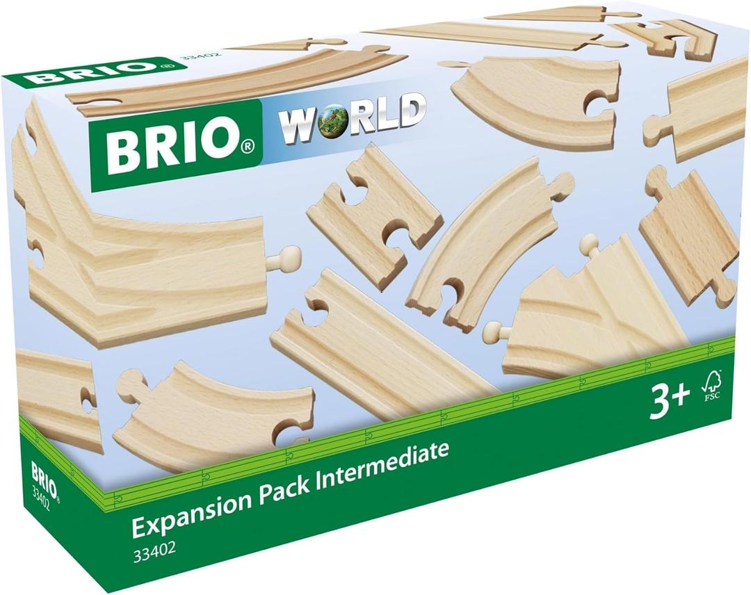 BRIO World Expansion Pack Intermediate - Works with All BRIO Train Sets - FSC-certified 16-Piece Wooden Train Tracks with Switches - Grow Existing Systems and Create Railway Empires - Kids Ages 3 & Up