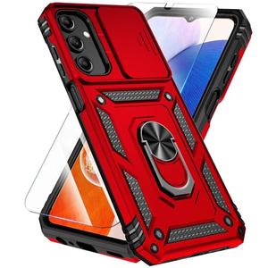 SunStory Phone Case for Samsung Galaxy A15 5G Case with HD Screen Protector & Slide Camera Cover & Rotated Ring Kickstand, [Military-Grade] Phone Case for Galaxy A15 5G (Red)