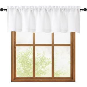 OWENIE White Valances for Windows 1 Pcs, Light Filtering Textured Farmhouse Short Small Valance Curtains for Bathroom Basement Living Room Bedroom, Rod Pocket Half Curtains Over Sink, 52Wx14L Inch
