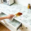 Shelf Liner for Kitchen Cabinets Drawer Liner Non-Adhesive Non-Slip Thickened Shelf Liner Paper Easy to Clean with Green Floral Line Pattern for Tool Box Refrigerator.12×236.2 inches