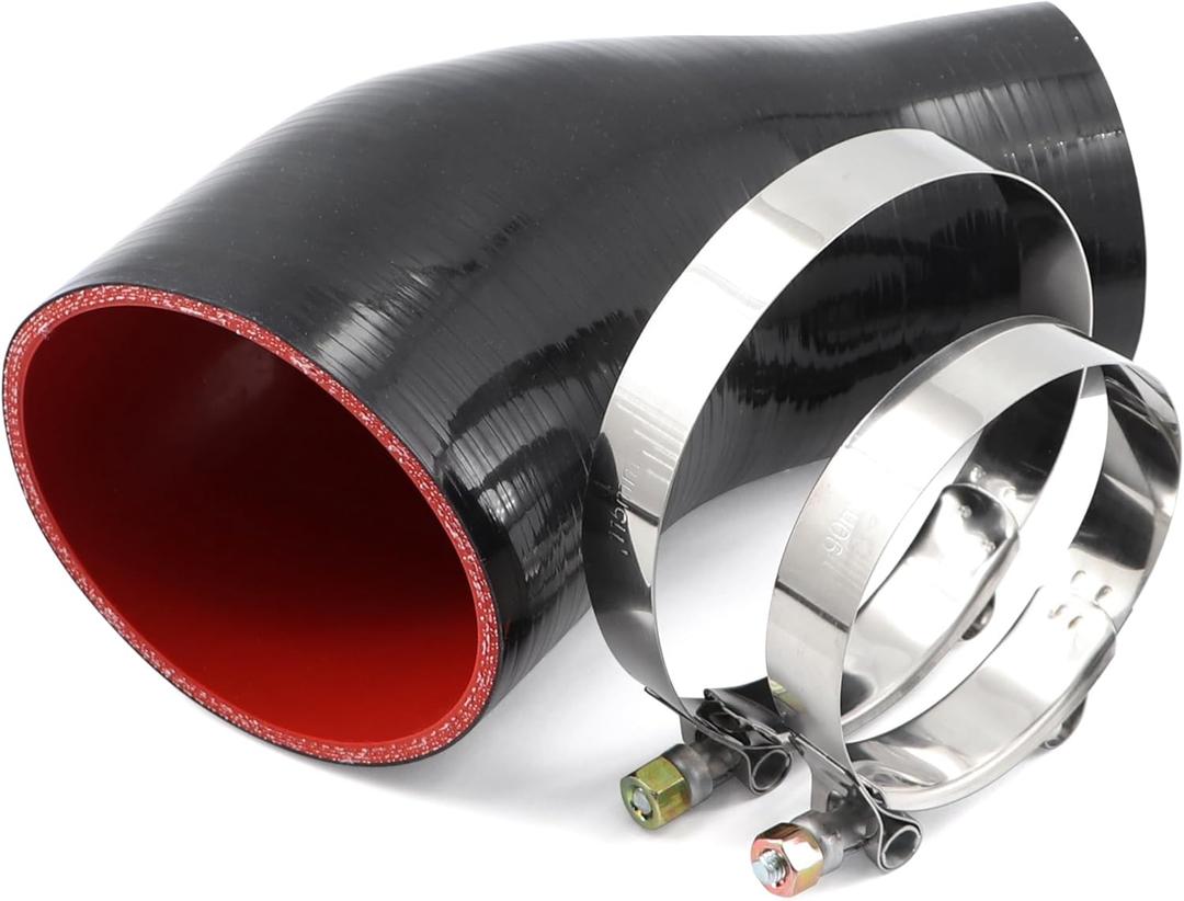 45 Degree ID 3 to 4 inches Elbow Silicone Reducer Coupler Hose 4 Ply Polyester Reinforcement with 2 Steel T Clamps for Intercooler Turbo Intake Pipe