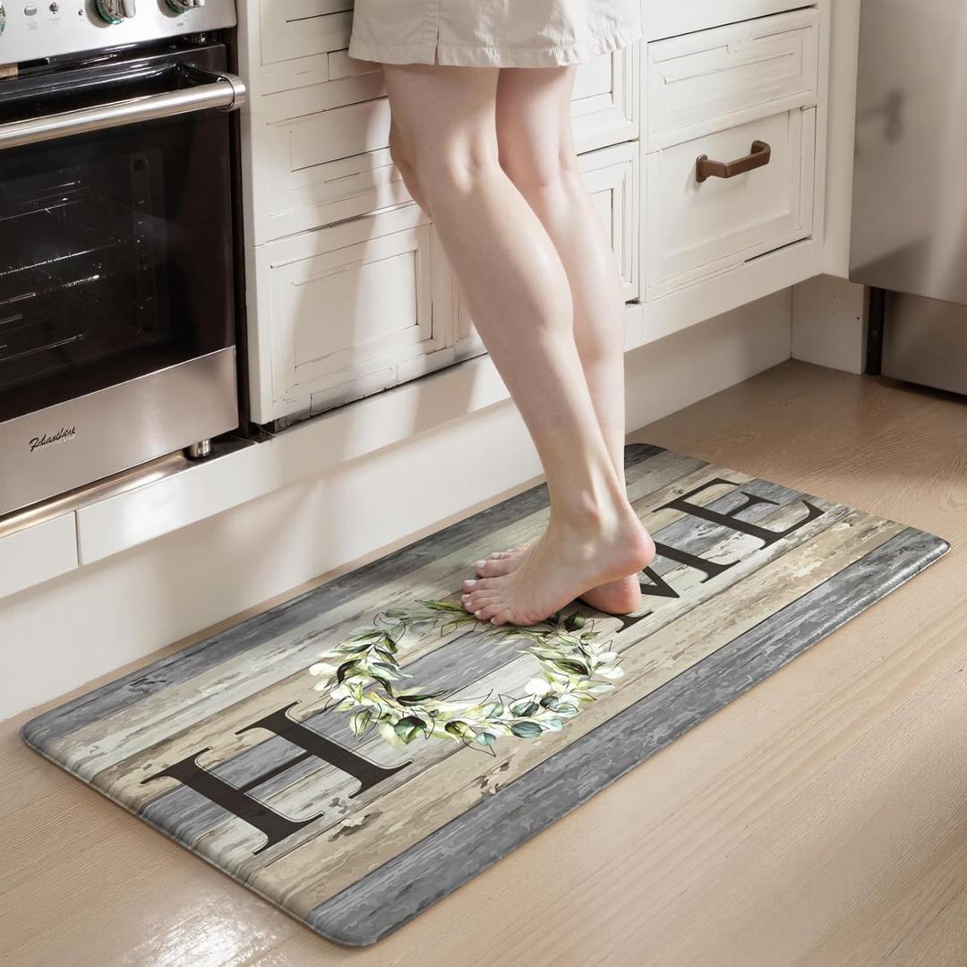 KIMODE Comfort Kitchen Mats Cushioned Anti Fatigue,Farmhouse Spring Kitchen Sink Rug Non Slip,Waterproof Memory Foam Standing Desk Mat for Office Home Doorway,20"x39",Grey