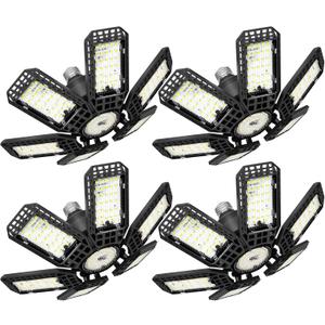 4 Pack Garage Lights, 28000LM Super Bright LED Shop Lights with 6+1 Deformable Panels, 6500K Garage Light Ceiling Led, E26 Socket Screw in Bulb for Warehouse, Workshop, Basement, Attic