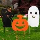 Pack of 3 Halloween Decorations Outdoor Metal Halloween Garden Stakes Metal Ghost Pumpkins Black Cat Yard Signs Decor for Outside Garden Lawn Porch Patio Party Decorations (Mixed Style)