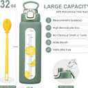 chunmo 32 oz Glass Water Bottles with 2 Lids-Handle Spout Lid & Straw Lid, 1 Liter Motivational Borosilicate Water Bottle with Time Marker and Silicone Sleeve,Leakproof-Olive-1 Pack