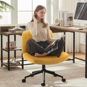 Dowinx Criss Cross Chair with Wheels, Preminum Fabric and Pocket Spring Cushion, Adjustable Swivel Wide Seat Computer Chair, Morden Design Vanity Chair Yellow