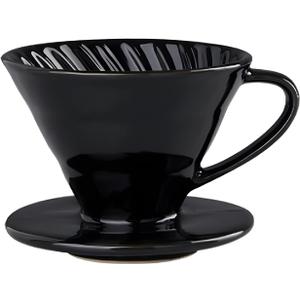 Pour Over Coffee Maker, Single Cup Coffee Dripper, Manual Porcelain Slow Brewing Accessories for Travel, Camping, Office, Home, Café, Coffee Gifts (Black, Large)