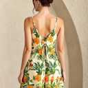Women's Tropical Print Tie Backless V Neck Jumpsuit Sleeveless Wide Leg Short Rompers (M)
