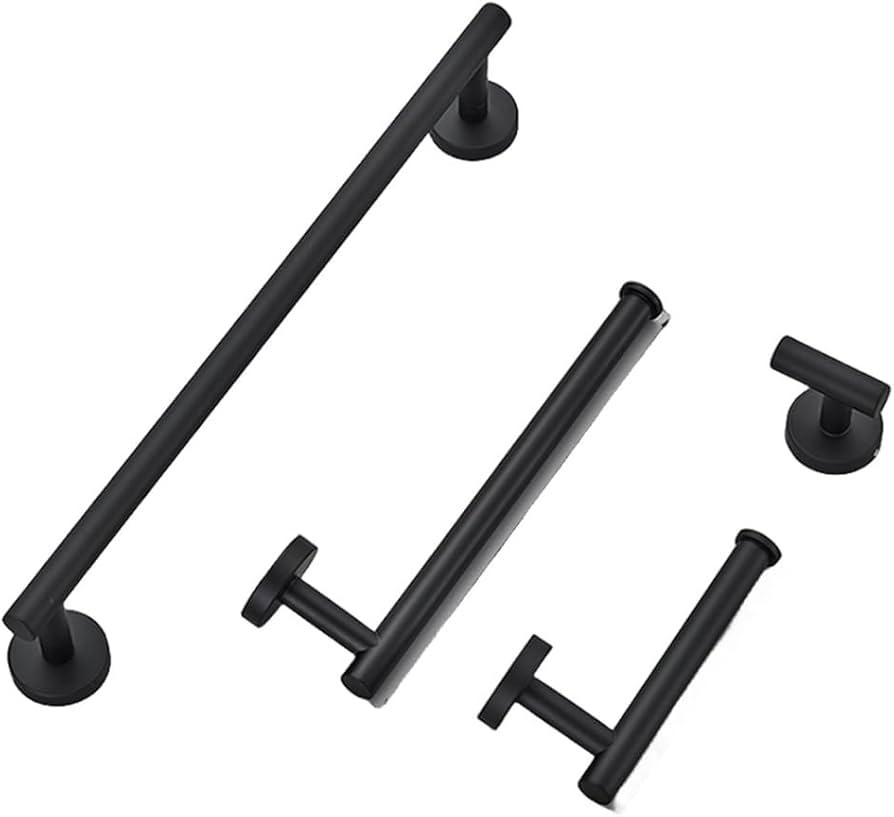 Bathroom Accessories Hardware Set Matte Black Wall Shelf Toilet Roll Paper Holder Robe Hook Hanger Towel Rail Bar Rack Ring,Whole Set Black