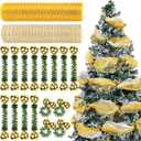 Soulchen 26pcs Christmas Decor Mesh Garland Set 10 Yard Metallic Mesh with Artificial Pine Needles Christmas Ball Garland Ties for DIY Holiday Xmas Tree Wreath(Gold)