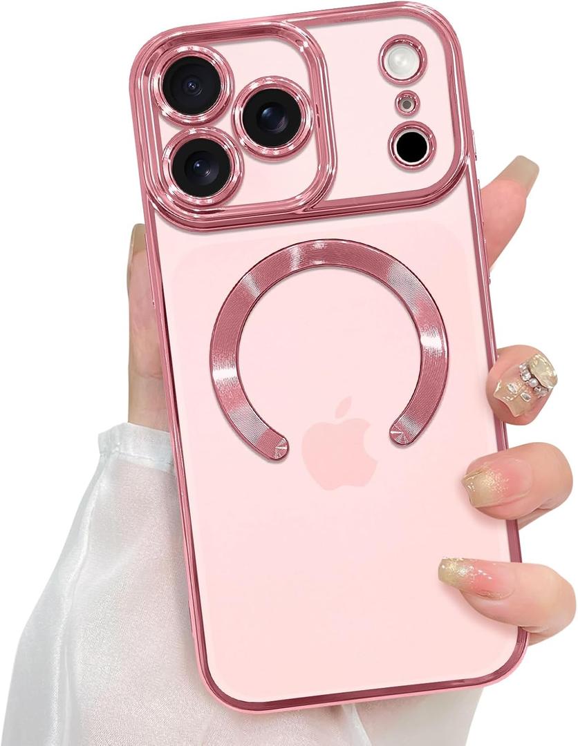 ZIYE Magnetic Case Made for iPhone 17 Pro 6.3 Inch [Compatible with MagSafe] Soft TPU Slim Phone Cover Anti-Scratch Drop Protection Clear Phone Case for Women Men, Pink