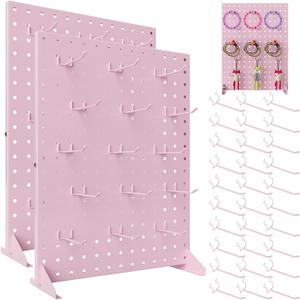 2Pcs Peg Board Display Stand with 15 Hooks, Tabletop Rack for Craft Shows, Jewelry Selling & Vendor Events, Portable Keychain Display for Accessories, Retail Stores & Boutiques, 17 * 13Inch