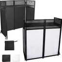 DJ Facade Booth Table 40" x 20"-Portable with Black&White Lighting Scrims Flat DJ Booth Panel-Black Metal Frame with 2 Extra Wheels for Show, Party