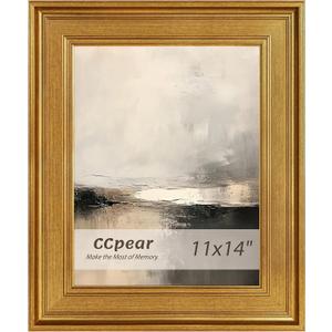 11x14 Picture Frame Matte Gold,Simple Photo Frame 2.5inch Wide Lines