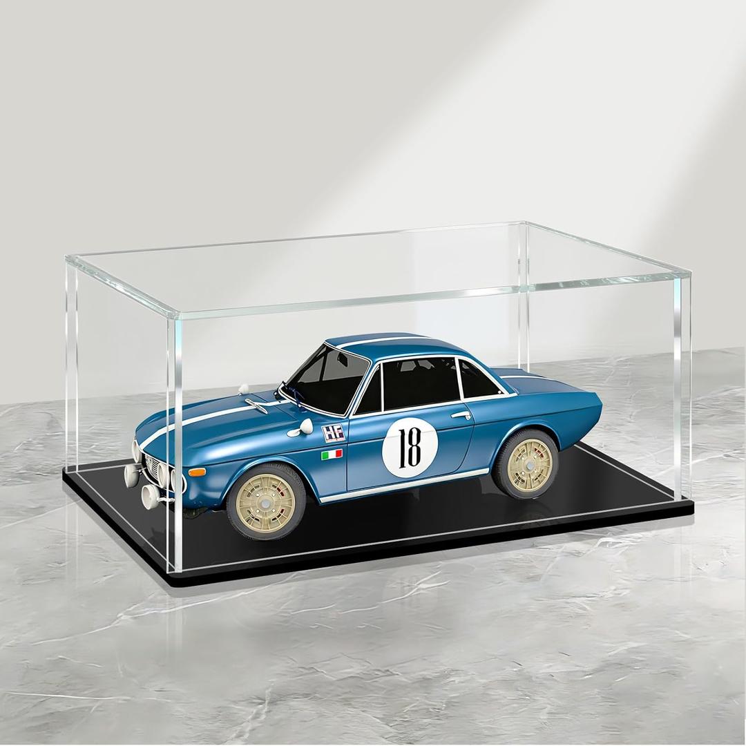 LANSCOERY Acrylic Display Case, 10x5x4 in, Upgraded Thickened UV-Resistant Showcase, 98% Clarity Dustproof Box with Glossy Black Base for Action Figures, LEGO & Models, Includes Scraper & LED Light