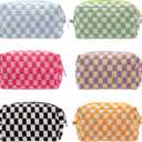 PAZIMIIK Checkered Makeup Bag for Purse Portable Zipper Make Up Pouch Small Cosmetic Case for Travel Accessories (6PCS Colorful)