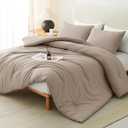 CozyLux Full Size Comforter Set Khaki, 3 Pieces Solid Breathable Quilted Style Bedding Sets, Luxury Fluffy Soft Bed Set with Down Alternative Comforter for All Season (1 Comforter & 2 Pillowcases)