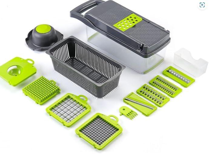 Vegetable Slicer Cutter Shredders Slicer 12 in 1With with Container Hand Guard Draining Basket