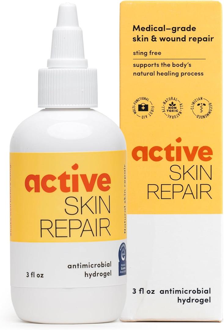 Active Skin Repair First Aid Healing Skin Hydrogel - Natural & Non-Toxic Repairing Ointment with Hypochlorus Acid for Minor Cuts, Wounds, Scrapes, Rashes, Sunburns, & More, HSA/FSA Eligible, 3 oz (3 Fl Oz (Pack of 1)) EXP: 2026-09-30
