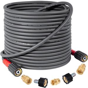 YAMATIC Super Flexible Pressure Washer Hose 50FT X 1/4", Kink Resistant 3200 PSI Heavy Duty Power Washer Extension Replacement Hose With M22-14mm x 3/8" Quick Connect Kit For Gas & Electric, Grey (Gray)