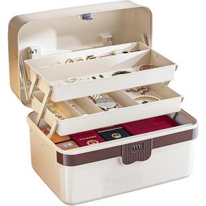 3-Layer Plastic Tackle Lock Box Organizers Storage, Portable Folding Sewing Box with Handle Dividers, Multipurpose Case for Sewing, Art Supplies, Medicine Lock Boxes, Tools Lock Organizer
