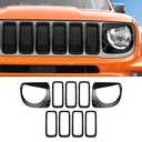 Front Grill Inserts Grille Inserts & Headlight Bezels Cover Trim for Jeep Renegade 2019+ (Black)