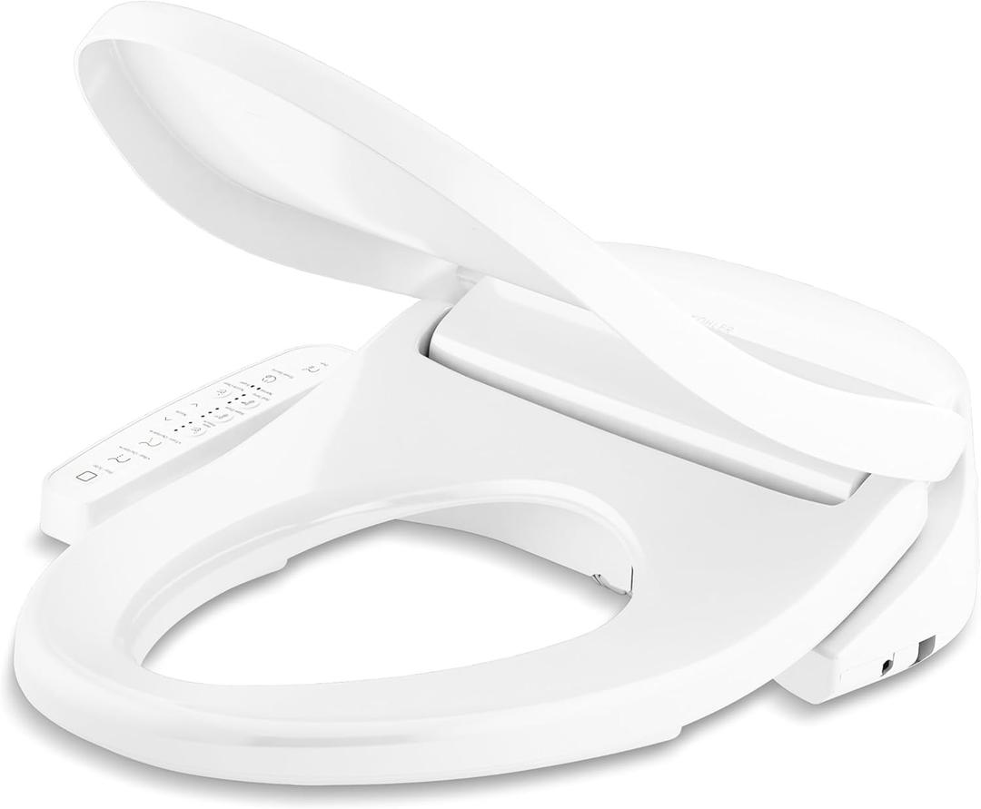 Kohler PureWash E580 Round Bidet Toilet Seat, White, Quiet-Close Lid Prevents Slamming, Self-Cleaning Wand, Adjustable Water Pressure with Multiple Cleansing Options