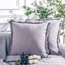 Miulee Pillow Covers for Couch Set of 2 20"x20", Handmade Decorative Linen Pillow Covers for Bed, Sofa, Living Room, Farmhouse Fringed Cushion Covers, Grey