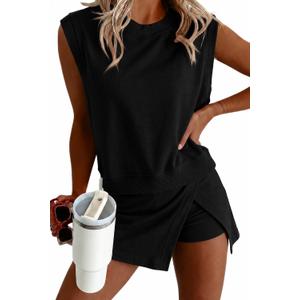 Opemiby Summer Sets Women 2 Piece Outfits Sleeveless Tank and Elastic Waist Skort Travel Vacation Matching Athletic Set