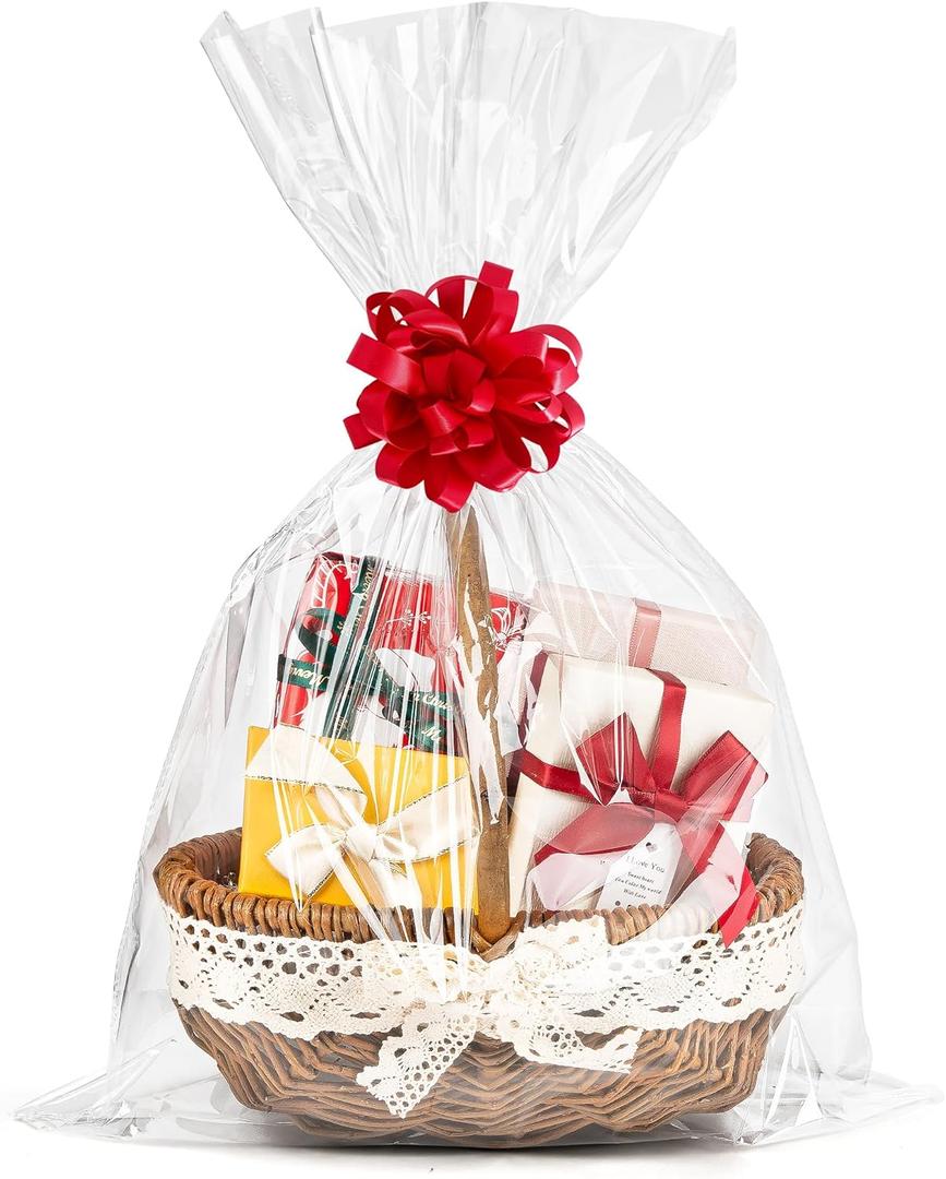 Labeol 20pcs Cellophane Bags 16x24 Cellophane Wrap for Baskets Large Clear Gift Party Favors Clear Treat Bags Plastic Gift Packaging for Cookie Candy Goodie