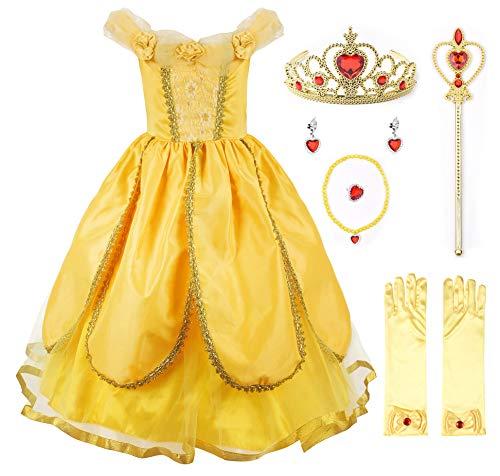JerrisApparel Christmas Party Fancy Costume Deluxe Princess Dress Up for Girls (3T, Yellow with Accessories)