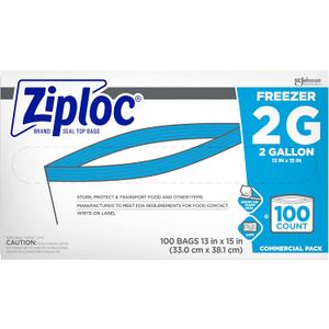 SC Johnson Professional Ziploc Professional Freezer Bags, For Food Organization and Storage, Double Zipper, 2 Gallon, 100 Count