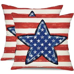 DFXSZ 4th of July Pillow Covers 20x20 inch Set of 2 Blue Big Stars Decor Red White Stripe Throw Pillow Cover Independence Day Decorative Cushion Cases for Home Sofa Couch Chair Living Room 112C