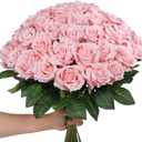 YXZZWL 60 Pcs Artificial Roses in Bulk, Fake Silk Roses Realistic Roses Stem Faux Roses Bouquet for Wedding Centerpieces Flower Arrangement Home Decor (Pink)