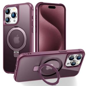 CHAOFEnG Magnetic Compatible with iPhone 15 Pro Case with Stand [Military Grade Drop Tested, Compatible with Magnet, Ring Translucent Slim Hard Back Soft Edge, Wine Red