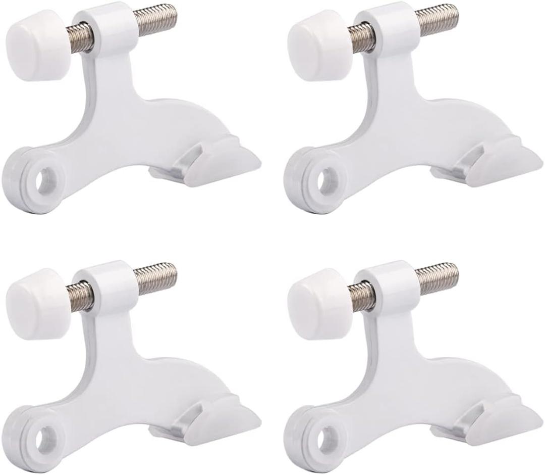 HOMOTEK 4 Pack Hinge Pin White Door Stopper,Adjustable Deluxe Heavy Duty Door Stopper 2-1/2"x1-3/4,with White Rubber Bumper Tips