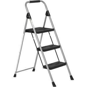 Amazon Basics Folding 3 Step Portable Ladder with Wide Anti-Slip Pedal, Black