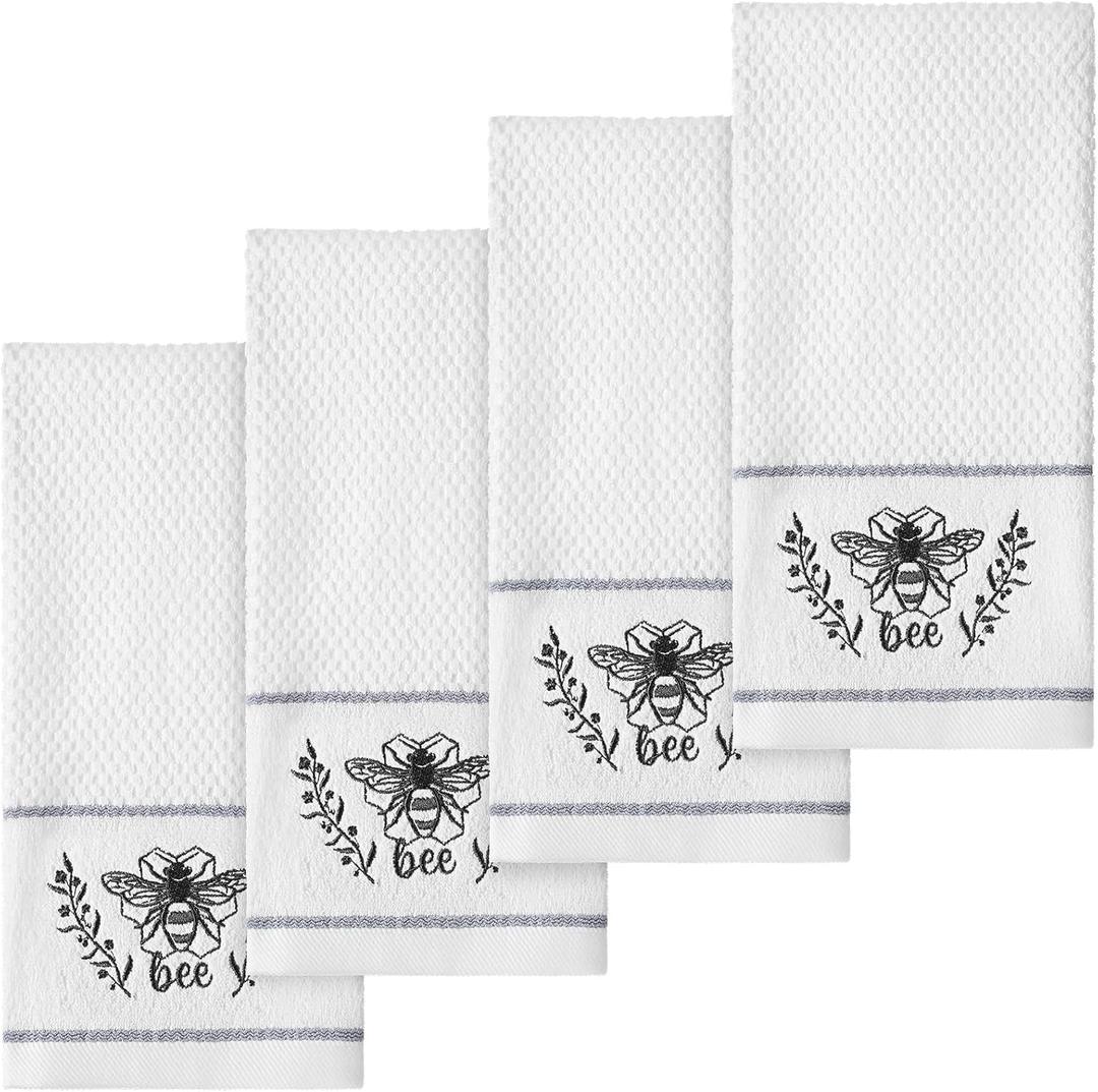 Tudomro 4 Pieces Farmhouse Bee Hand Towels Farmhouse Absorbent Cleaning Drying Bee 16 x 25 Inches Cotton Highly Absorbent Soft Luxury Decorative Hand Towels for Bathroom