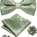 JEMYGINS Floral Pre-tied Bow Tie and Pocket Square Cufflinks Lapel Pin Sets for Men 4PCS