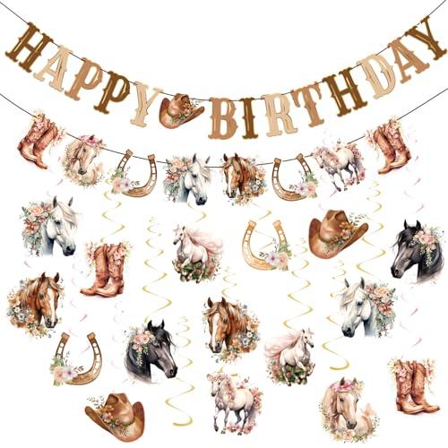 Homarkable Horse Birthday Decorations, Horse Party Decorations for Girls, Cowgirl Hanging Swirls, Happy Birthday Banners, Western Party Supplies Women