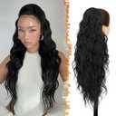 BARSDAR Black Ponytail Extensions - Drawstring Ponytails for Women 26 Inch Long Wavy Pony Tails Hair Extensions, Synthetic Clip in Pony Tails Hairpieces Fake Ponytails - Black