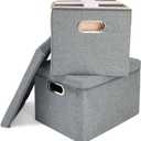 Stockroom Plus 2 Pack Decorative File Boxes Storage with Lids, Filing Organizer Hanging Document Container, Gray, 15.4" x 12.4" x 10"
