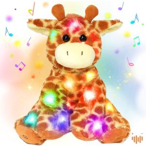 Hopearl LED Musical Stuffed Giraffe Lighting Up Singing Plush Toy Adjustable Volume Lullaby Animated Soothe Birthday Festival for Kids Toddlers Boys Girls, Orange, 11''