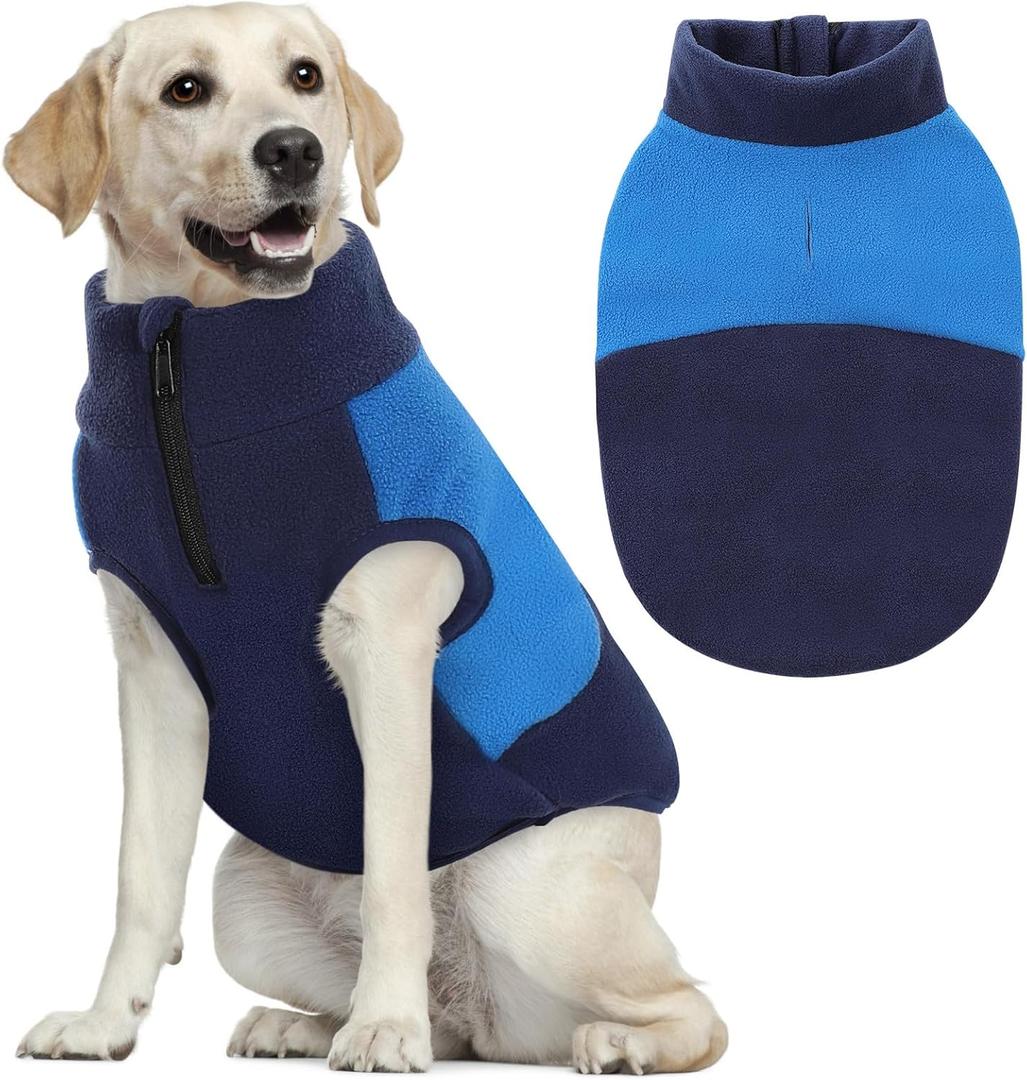 Queenmore Dog Fleece Sweater, Dog Sweater for Large Size Dog, Fleece Dog Vest Jacket, Pet Sweatshirt Winter Clothes for Dogs Boy Or Girl, Navy/Blue, 3XL (XXX-Large(Chest 31.5"))